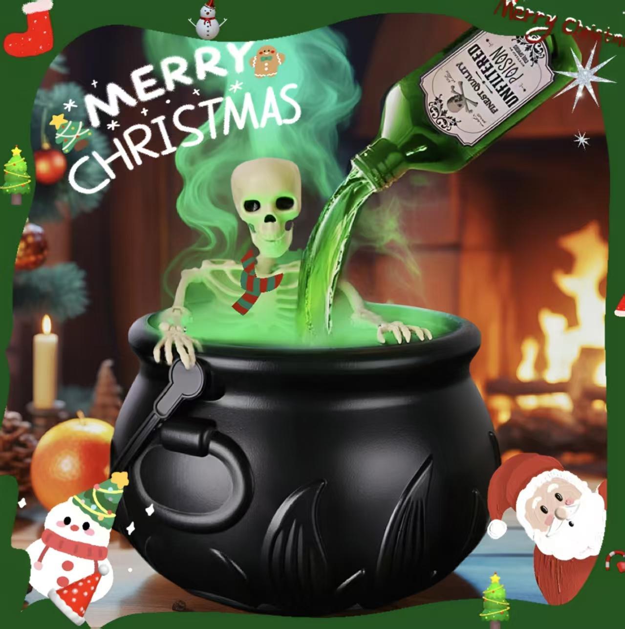 Christmas Cauldron Decorations Indoor -Glowing Spider Design String Light, Decor with Magic Floating Potion Bottles and Diffuser - Black Plastic Witches Bowl Hocus Pocus Party , TikTokShopfalldealsforyou