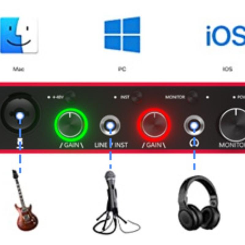 Audio Interface for PC USB Mixer Recorder, Studio Mixer, Recording, 48v Phantom Power, 24-Bit Support, Compatible with MAC Os and PC Audio Devices