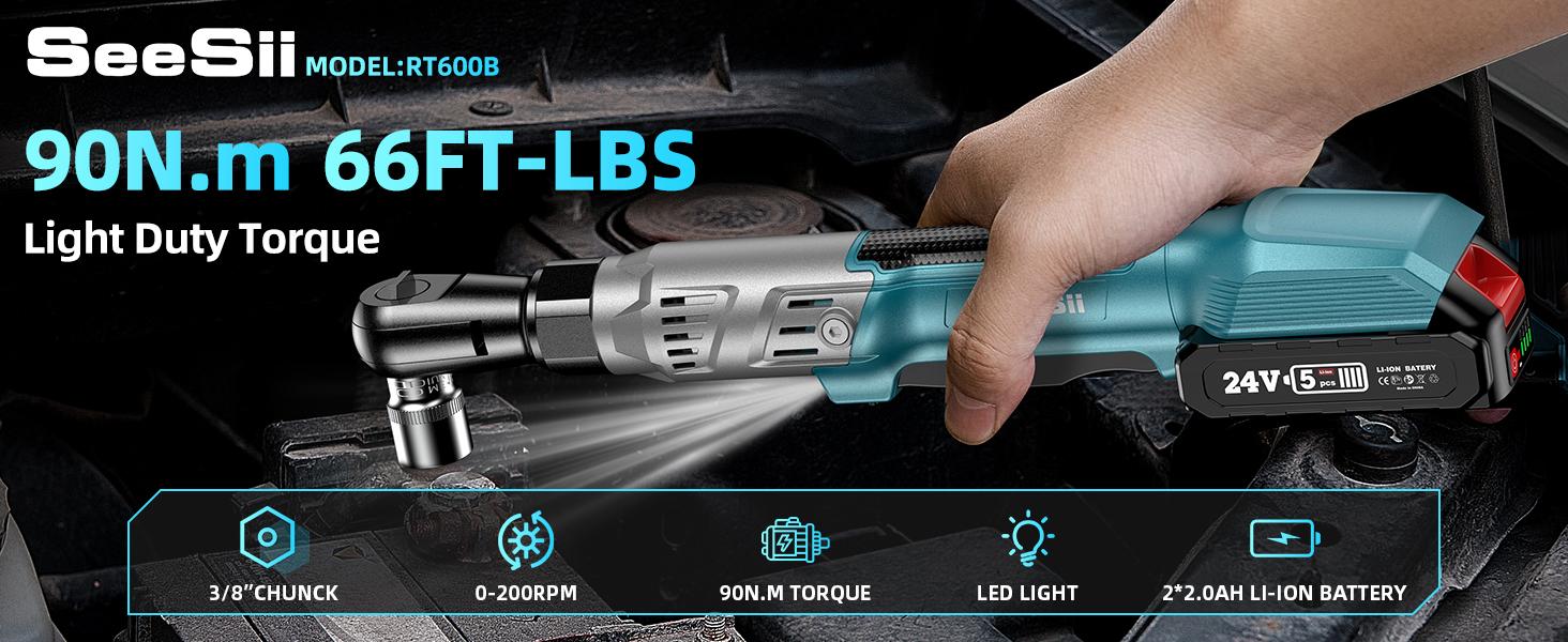 Seesii 3/8" Cordless Ratchet Wrench with 66Ft-lbs 200RPM, 2 x 21V Batteries, Power Ratchet Driver with Variable Speed,8 Sockets, 1/4" and 1/2" Adapter, and 3" Extension Bar, RT600B Black Friday Deals