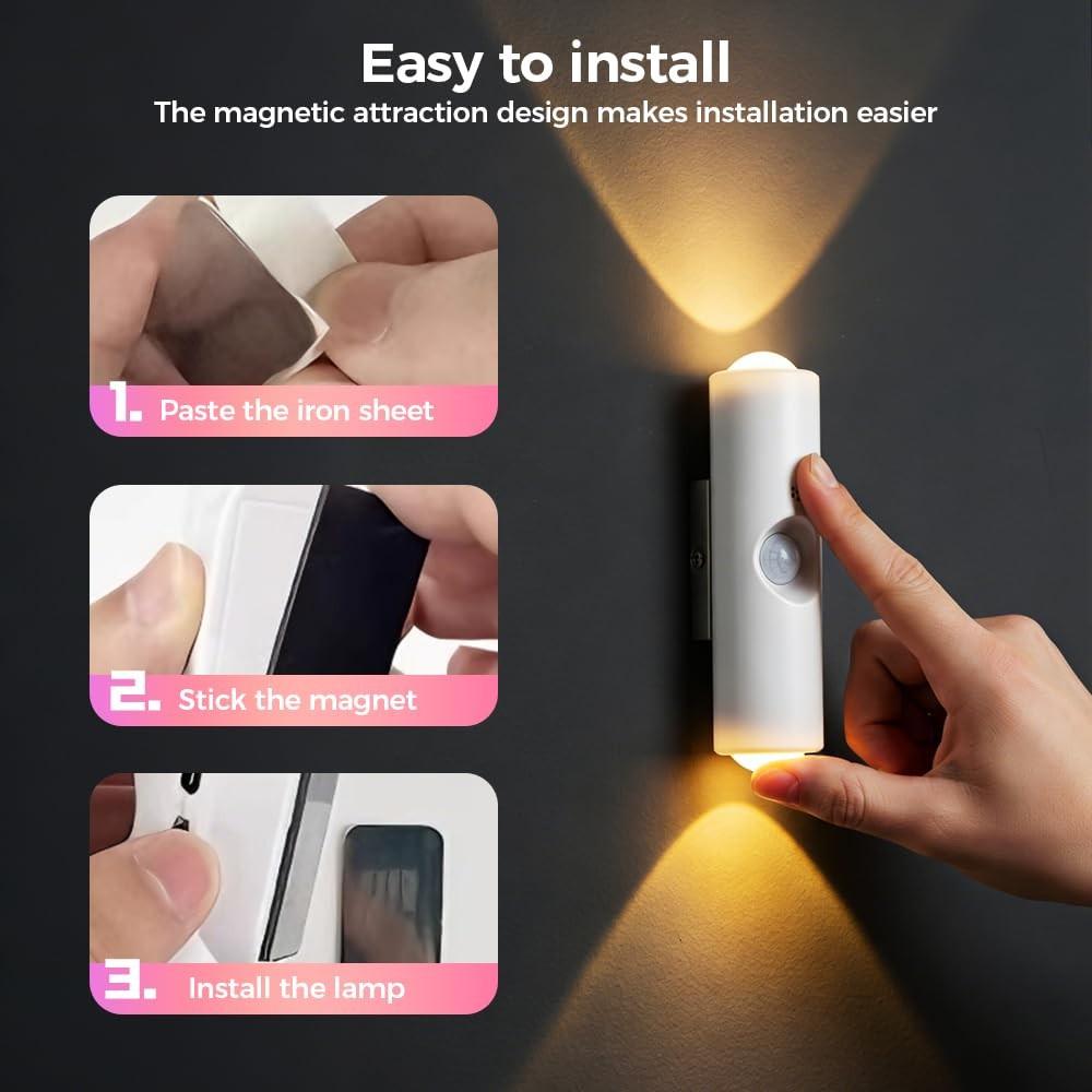 2/4/8-Pack LED Wall Lights, White - Three-Color Light - With USB Charging, Motion Sensor, and Magnetic Mount - Wireless Installation - Ideal for Bedrooms, Hallways, Entryways, Balconies, and Home Interior Lighting