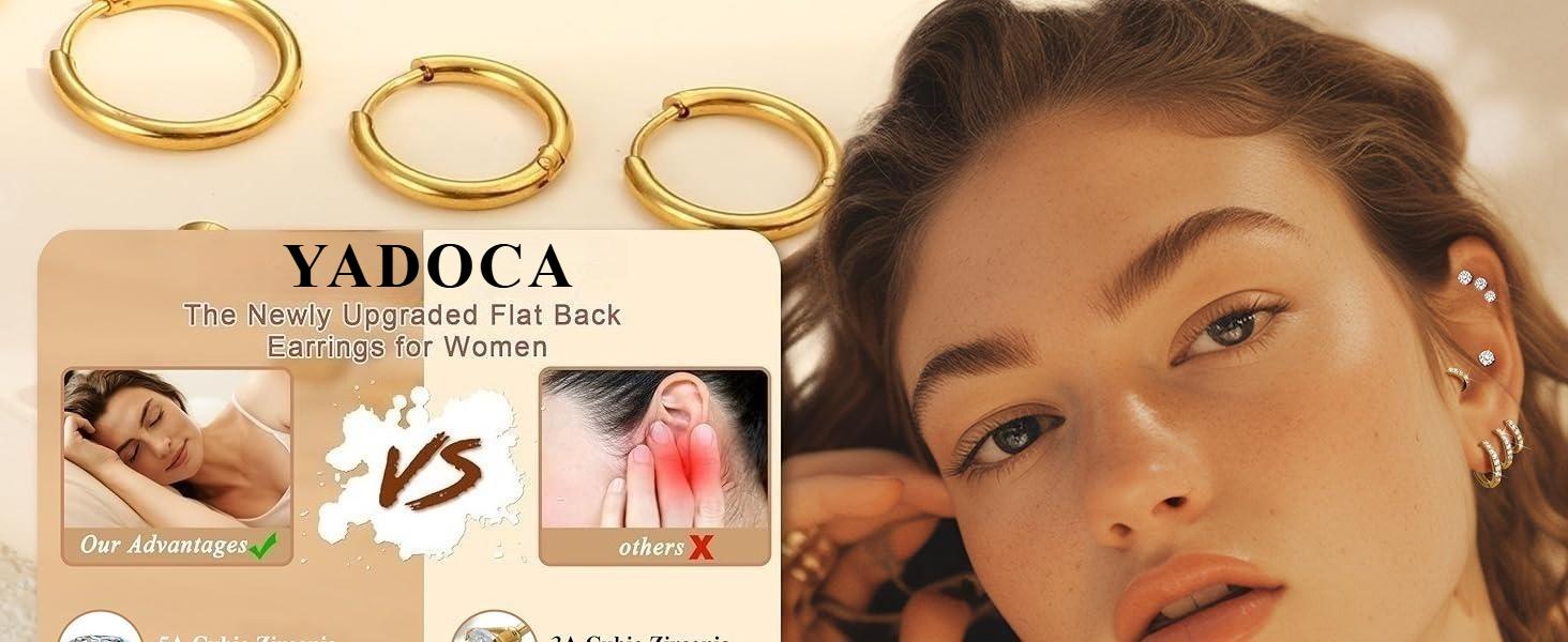YADOCA 8 Pairs Gold Earrings for Women Men 316L Surgical Steel Hypoallergenic Stud Hoop Earrings for Women Sleeper Flat Back Earring Small Huggie Hoop Cartilage Earring Set