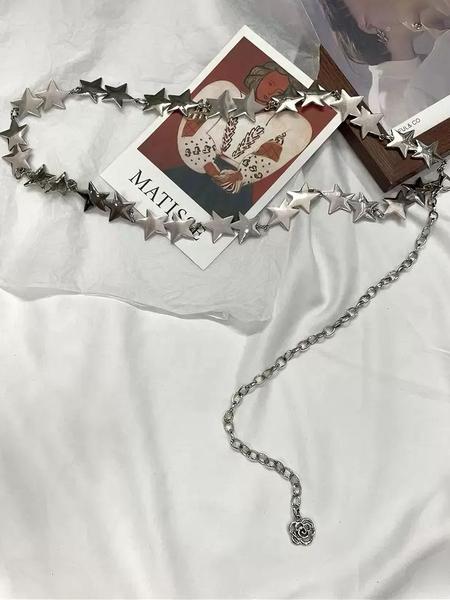 Silver Star Chain Belt Western Metal Belt Street Style Belt for Women Punk Chain Belts for Dresses Jeans Waist Chain Belt Y2k Emo Body Jewelry