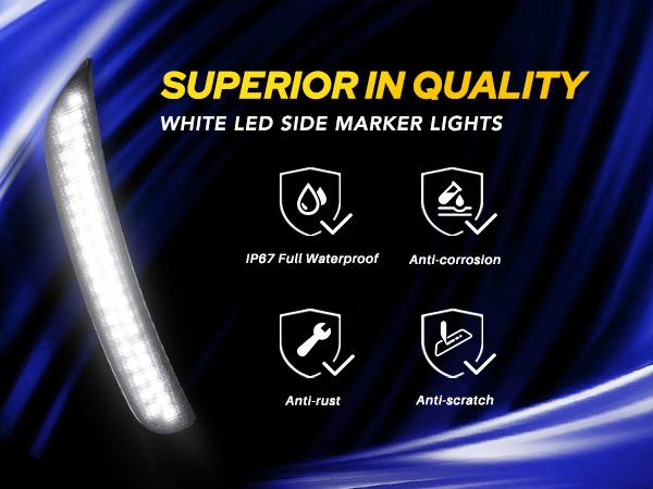 AUTOONE LED Side Marker Lights White for Dodge Charger 2015-2023, Smoked Lens Front & Rear Bumper Lights, High Brightness, IP67 Waterproof, Easy Install, OEM Compatible, 4PCS