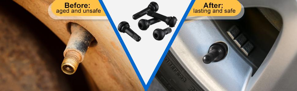 THE WELL KEPT 100 Pcs Tire Valve Stems-TR412, TR413, TR414 - Rubber Black Snap-in, Standard Length - Replacement for Car Tubeless Rim Holes