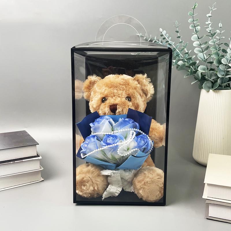 Bear Design Plush Toy with Artificial Flower, 2 Counts Cute Bear Holding Flower Ornament, Desktop Decoration for Home Living Room Bedroom, Gifts