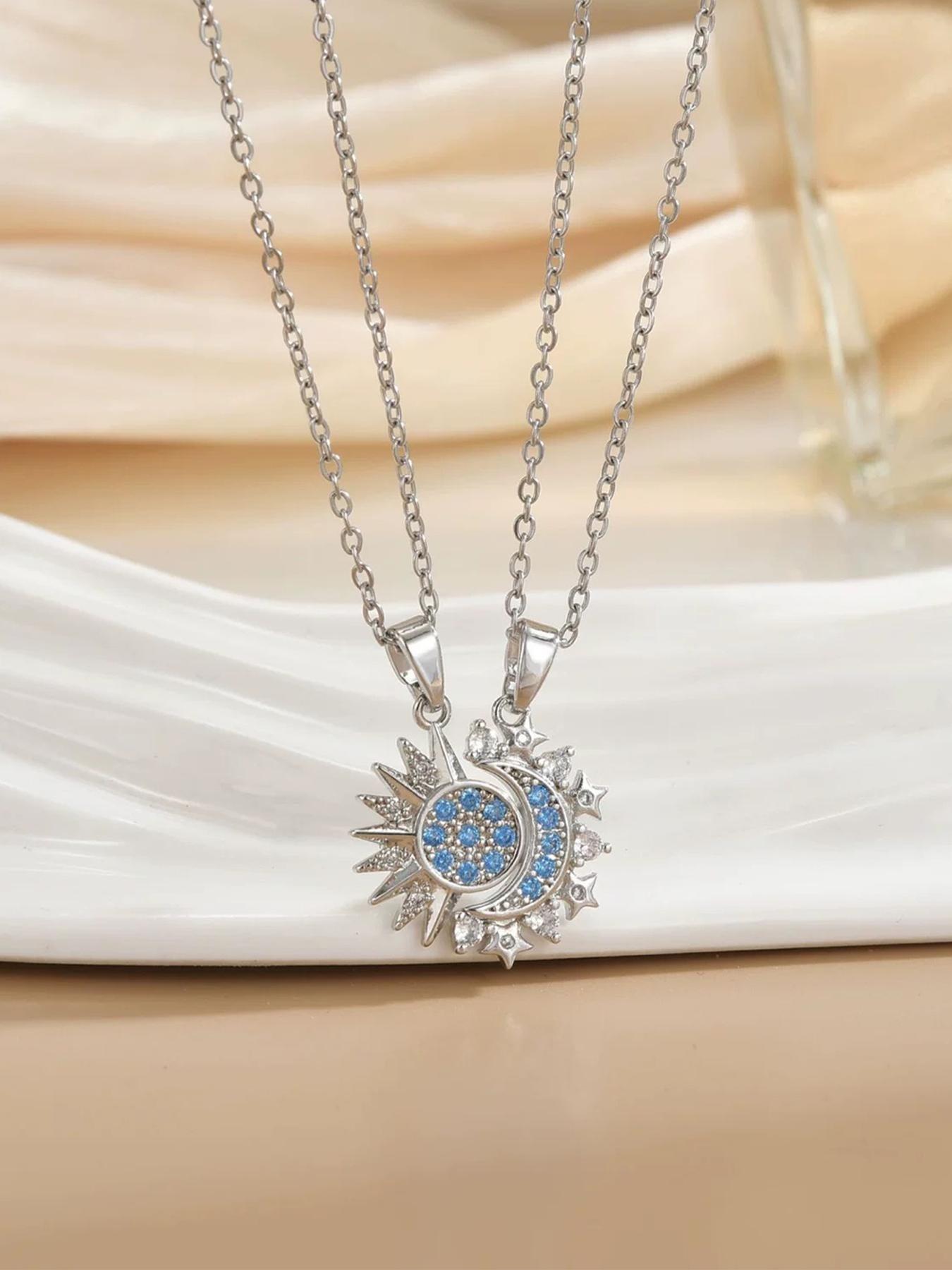 Couple Necklace European Style Trendy Creative Stackable Sun Moon Pendant, Vintage Two-In-One Affordable Jewelry for Lovers and Friends