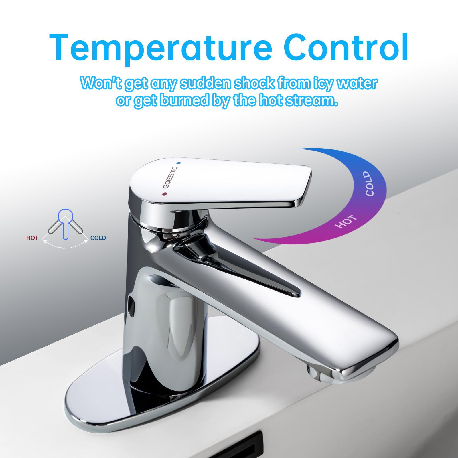 Goesmo Touchless Bathroom Faucet, Automatic Sensor Faucet for 1 or 3 Holes, Adjustable Temp & Flow, Brushed Nickel, Model 29100