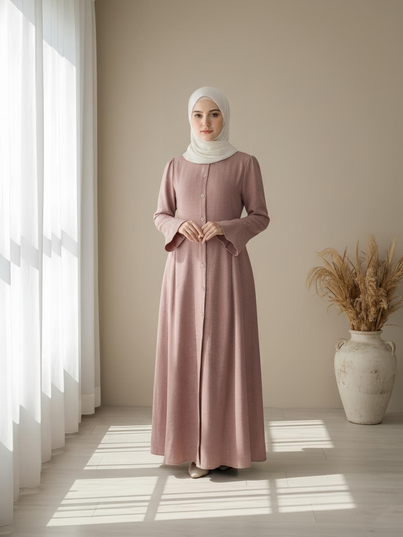 Women's Maxi Abaya Dress with Back Zipper & Pockets, Elegant Long Sleeve Design, Perfect for Casual Wear, Stylish Muslim Clothing, Dress for Daily Wear, Modest Abaya Dress