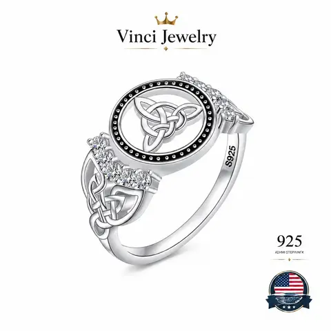 925 Sterling Silver Vintage Celtic Knot Ring with Cubic Zirconia Decorated Victorian Vintage Silver Ring for Women Men, Protection Pagan Jewelry Suitable for Daily Wear