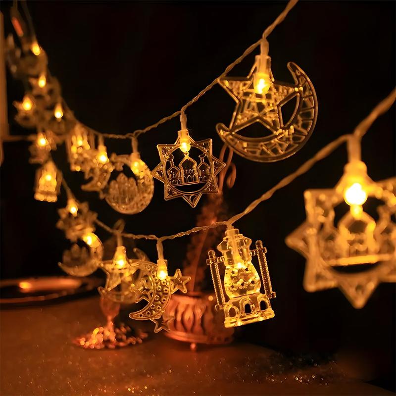 Ramadan LED String Lights Battery Operated Crescent Lantern Star Oil Lamp Decorations for Party Home Living Room Bedroom Party Lighting Decoration
