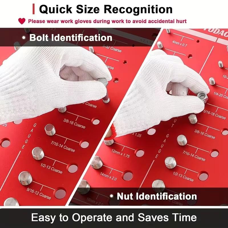 Aluminium -44 Thread Checker, Nut and Bolt Thread Identification Gauge, Suitable for Metric and Imperial Sizes, Includes Standard Ruler