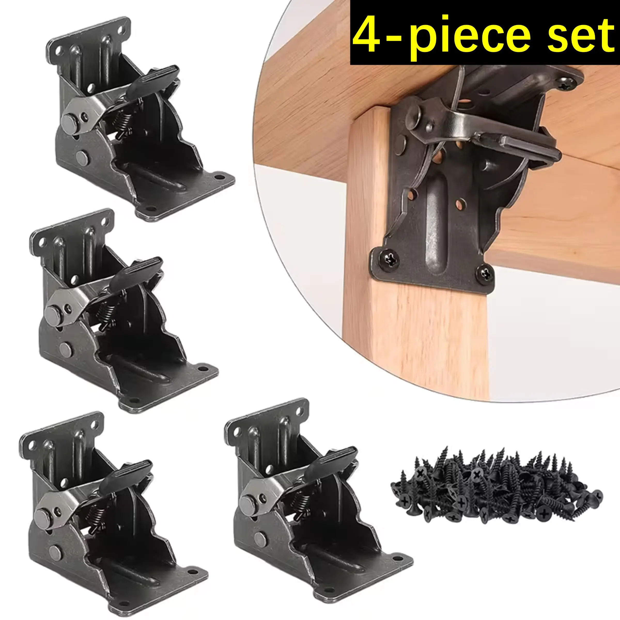 4-Pack Folding Table Support Kit - 4 Heavy-Duty Locking Hinges with Stability + Mounting Screws, Adjustable 0-90-180° Mechanism | Space-Saving Legs for Furniture, Cabinets, Workbenches & Tables | Durable Metal Brackets for DIY & Home Projects