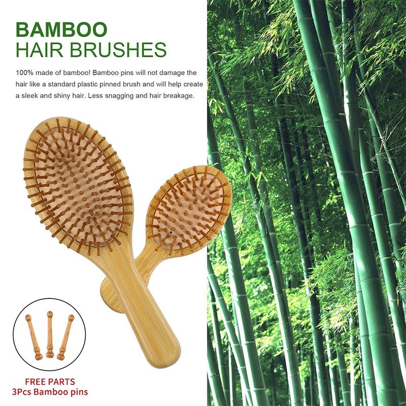 Bamboo Hair Makeup Brush, 4 Counts/set Natural Bamboo Comb Paddle Detangling Hairbrush & Wide Tooth & Tail Comb, Smoothing Hair, Hair Detangling Styling Tool for Women & Men, Trending Product, Summer Gift, Grooming, Curly Hair Care Products