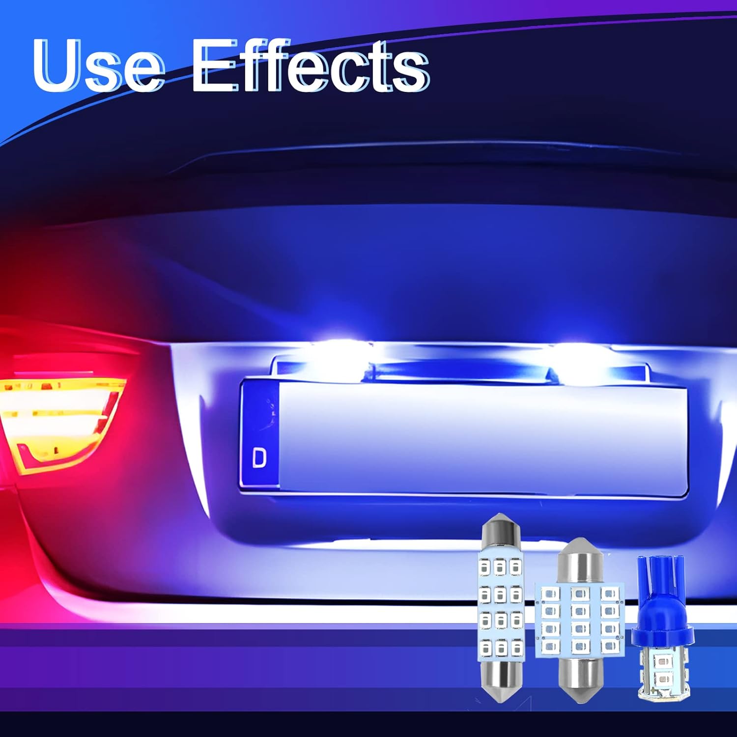 24PCS LED Interior Replacement Bulbs, Interior Car Lights, Dome Light LED Car Bulb Kit Set T10 31 mm 42 mm, Used for Map Dome Lights and License Plate Courtesy Lights Accessories (Blue)