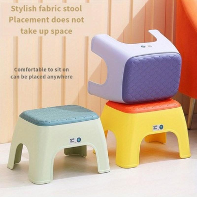 1pc Luxury Leather Texture Plastic Stool, Non-Slip Load-Bearing Home Living Room Bathroom Seat, Stackable Space Saving Camping Portable Chair