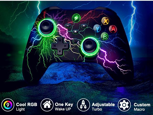 BEBONCOOL Wireless Switch Controller for Switch Controller/Lite/OLED, LED Wired PC Game Joysticks-Wireless iOS/Android Remote with Cool Skin/Programmable/Wake-up