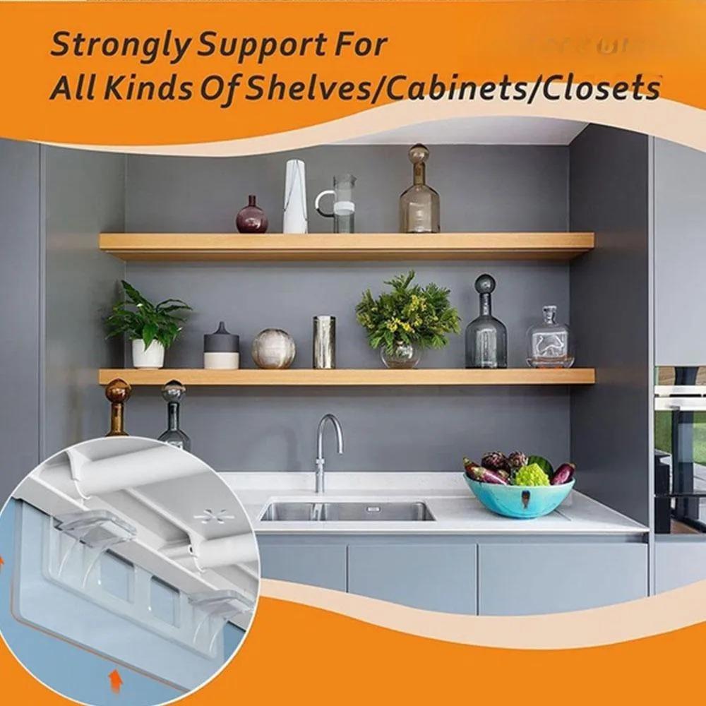 No Drill Shelf Supports, Heavy Duty Adhesive Brackets for Closet Organizer, Adjustable Dividers, Invisible Spacer, Bathroom & Kitchen Shelf Clips, Load-Bearing Removable Extenders, Wall Mounted Hooks, Moisture-Proof Storage Rack.