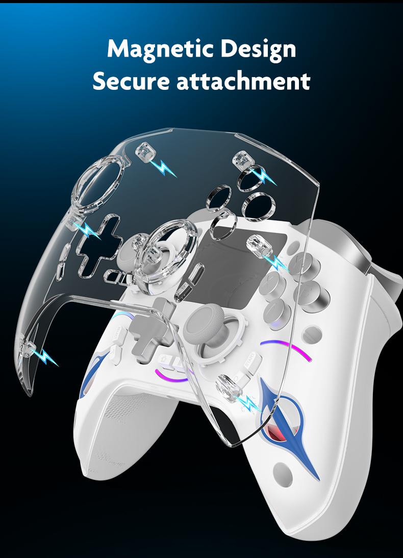 New Smart Large Screen Game Controller, Wireless Gaming Controller, Wireless Hall Effect Joysticks, Multi-Platform Dual Hall Sensor PC/switch/iOS/android/ps4, RGB Lights