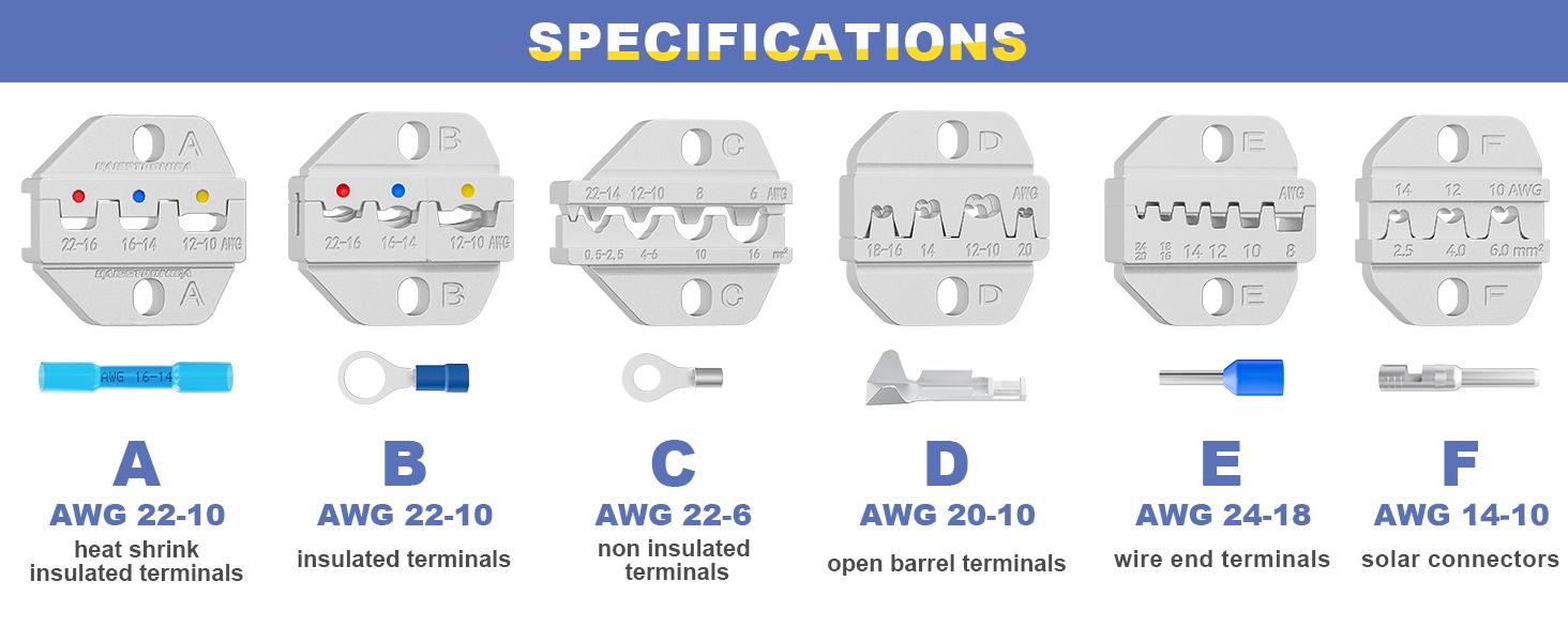 haisstronica 8PCS Crimping Tool Set - Ratchet Wire Crimping Tool for Heat Shrink,Insulated Nylon,Non-Insulated,Ferrule Wire End,Open Barrel Terminals,Solar Connectors,Father's Day Gift multi  tool
