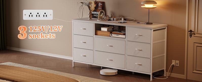 Raybee Furniture Dresser TV Stand with Power Outlet Entertainment Center with 8 Fabric Deep Drawers Wide Storage Drawer Dresser for Bedroom, Living Room, Entryway Raybee Furniture Dresser TV Stand with Power Outlet Entertainment Center with 8 Fabric Deep Drawers Wide Storage Drawer Dresser for Bedroom, Living Room, Entryway