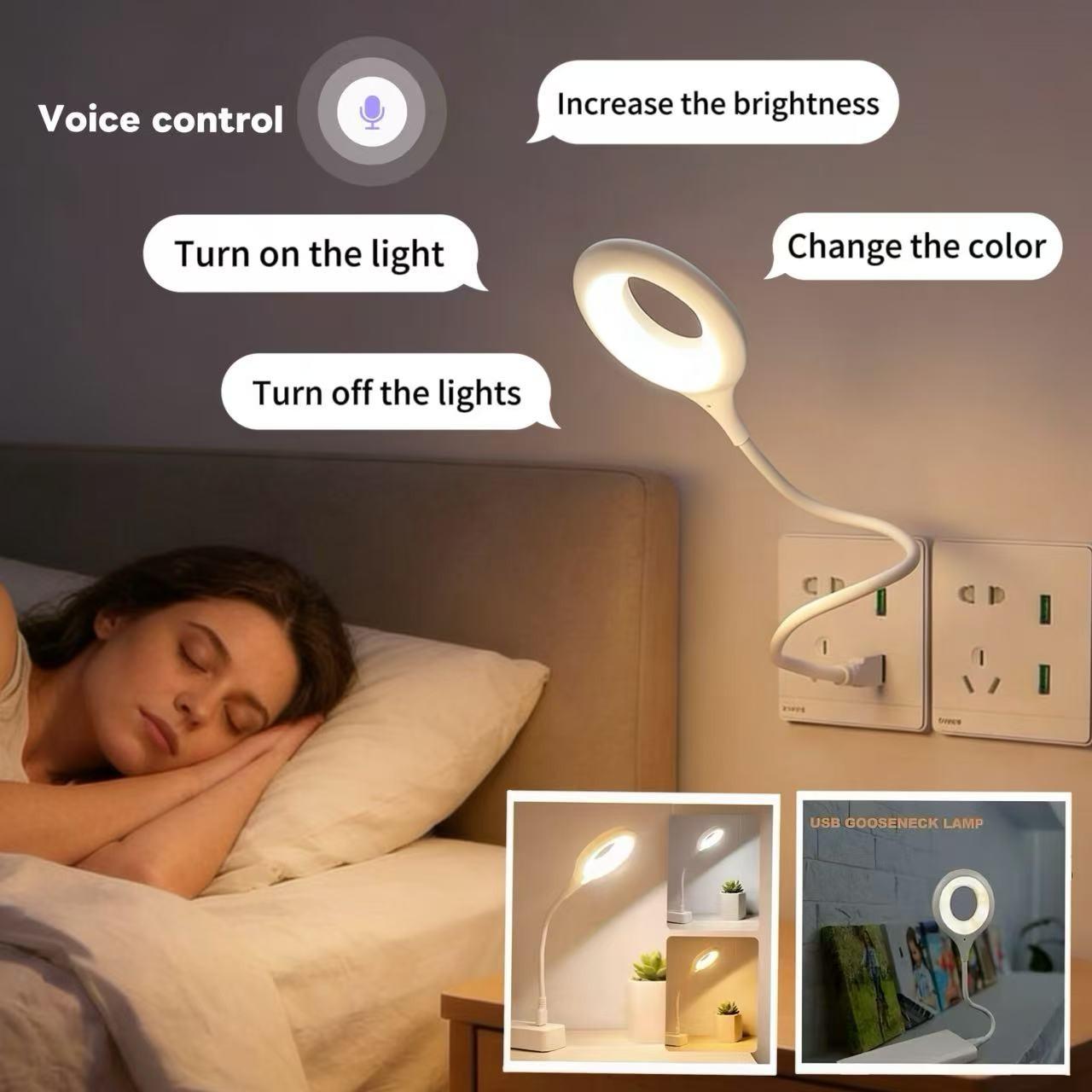 Smart Voice-Controlled Light, No Bluetooth Required, Voice-Activated Sensor Light, Three Lighting Modes, Five Brightness Levels, Plug-and-Play, Portable USB Powered Light, Gooseneck LED Light, Hands-Free, Night Light, Ideal for Bedrooms, Reading, gift