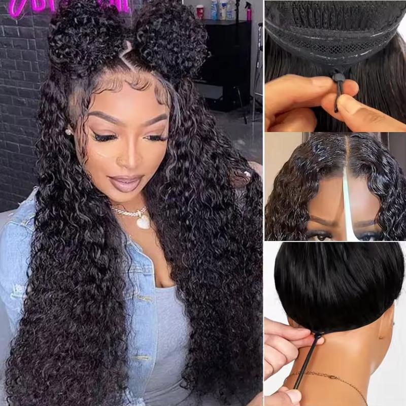 [New In] Bling Hair 13x6 13x4 Glueless Wigs Deep Wave With Drawstring Pre Cut 13x6 13x4 Transparent Lace Frontal Human Hair Wig For Women 180% Density Beginner Friendly