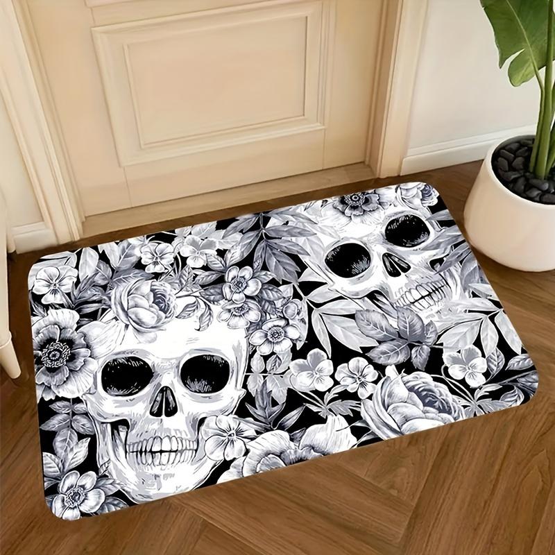 Skull Flower Area Rug Gothic Black White Floral Skull Carpet Floor Mat for Living Room Bedroom Decorative Rug for Home Decor