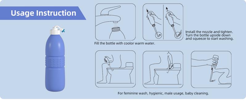 Hibbent Portable Bidet Sprayer and Travel Bidet with Hand Held Bidet Bottle for Personal Cleansing Use Extended Nozzle - Personal Hygiene Care Toilet Bidet Shower/Bathroom Bidet Spray -21.8oz(620ml) Handheld