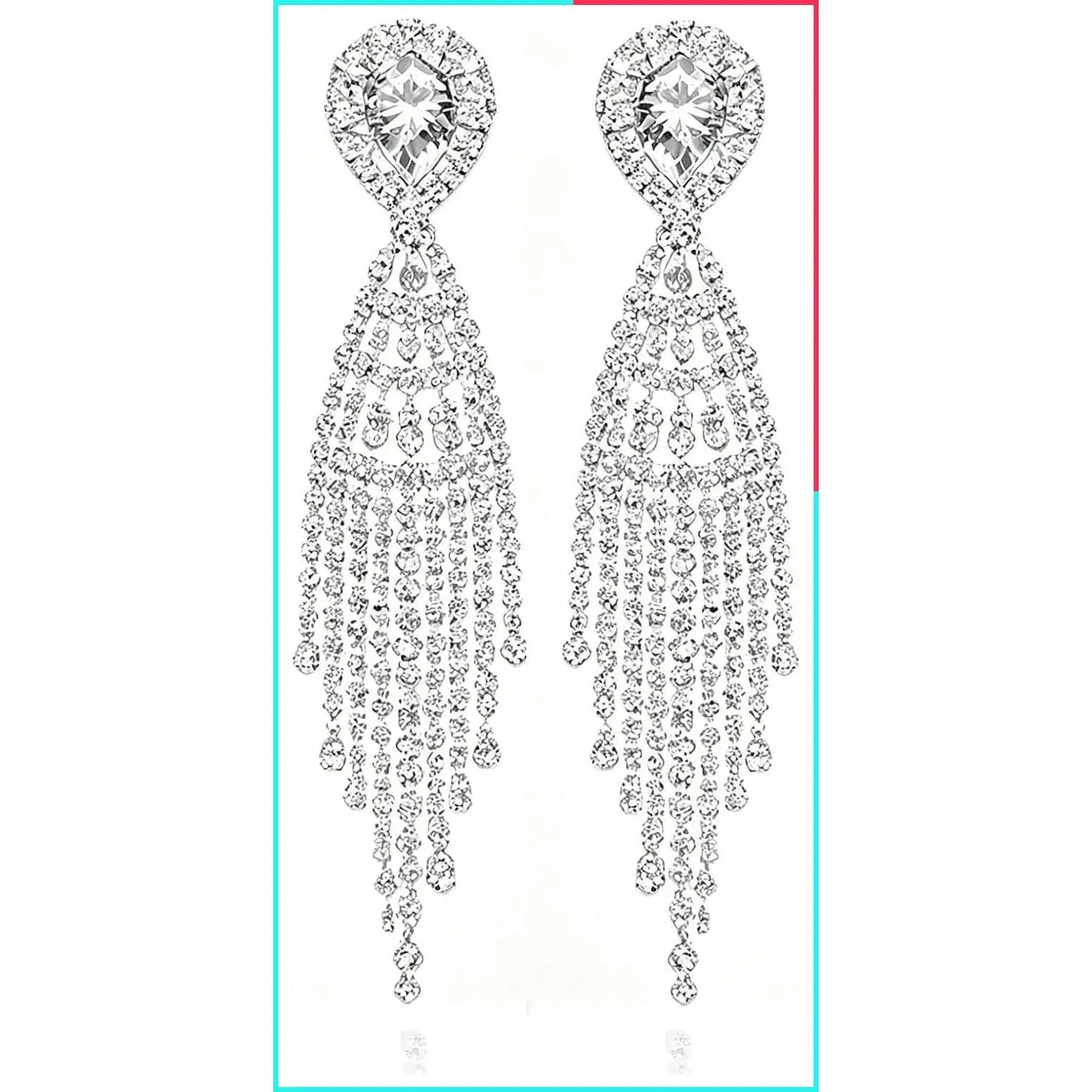 Sparkling Silver Rhinestone Chandelier Tassel Dangle Earrings for Women & Girls Lightweight Cubic Zirconia Long Drop Earrings