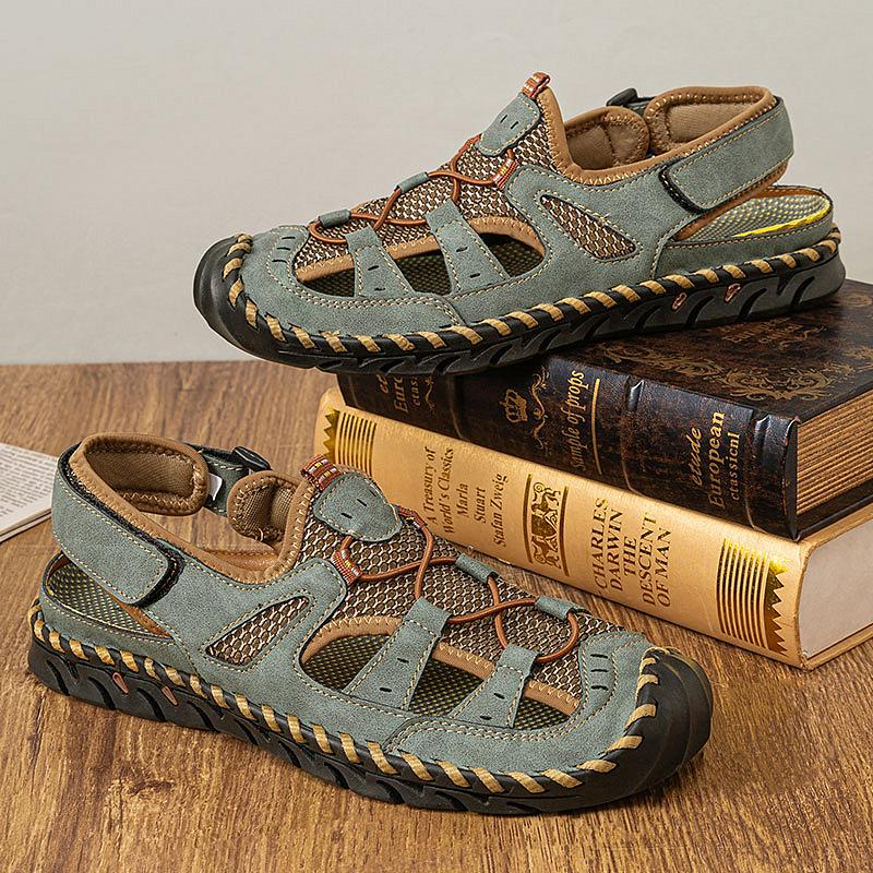 Men's breathable sandals that fit the toes, comfortable and anti-slip rubber soles, casual hook-loop fastening beach water shoes, men's outdoor shoes Footwear Slides