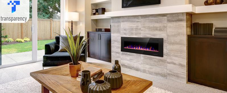 R.W.FLAME Electric Fireplace Inserts, in-Wall Recessed and Wall Mounted 750/1500W Fireplace Heater, Touch Screen, Remote Control with Timer, Adjustable Flame Color and Speed, 30"~68", Black