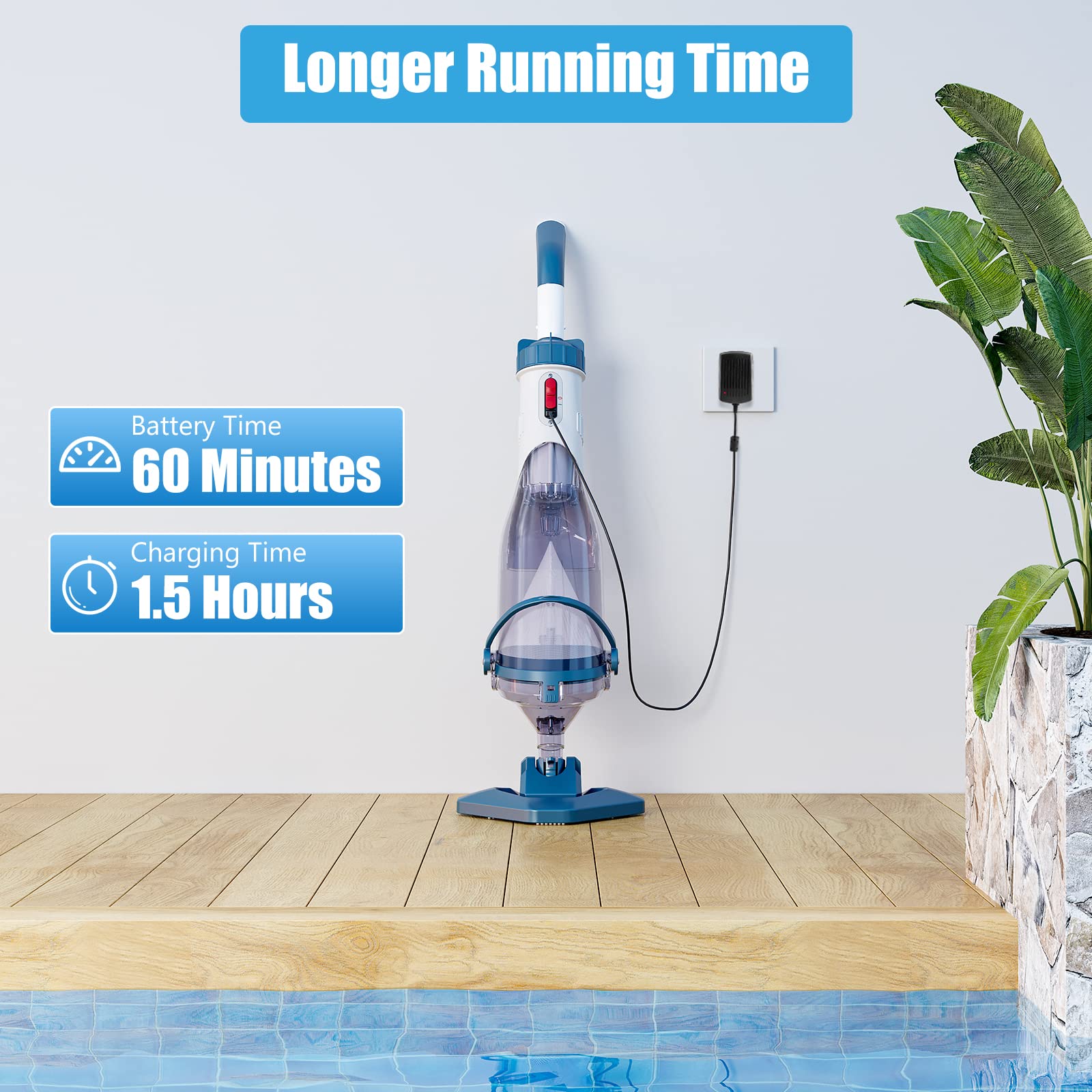 【Spring Cleaning】Enhulk New Upgrade PC18 Pool Vacuum for Above Ground Pool with Telescopic Pole, Running time up to 1H, Handheld Design with Powerful Suction up to 18.5 gallon/min Ideal for Leaves, Debris 【Spring Cleaning】Enhulk New Upgrade PC18 Pool Vacuum for Above Ground Pool with Telescopic Pole, Running time up to 1H, Handheld Design with Powerful Suction up to 18.5 gallon/min Ideal for Leaves, Debris