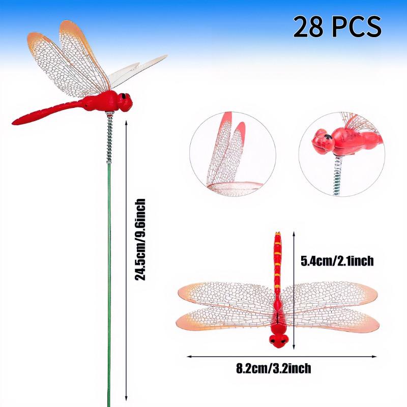 12/28 PCS 3D Dragonfly Garden Decor, Dragonfly Stakes Outdoor Art, Fly Deterrent & Bird Scare, DIY Lawn Patio Aesthetic Ornaments, Unique Home & Garden Gifts
