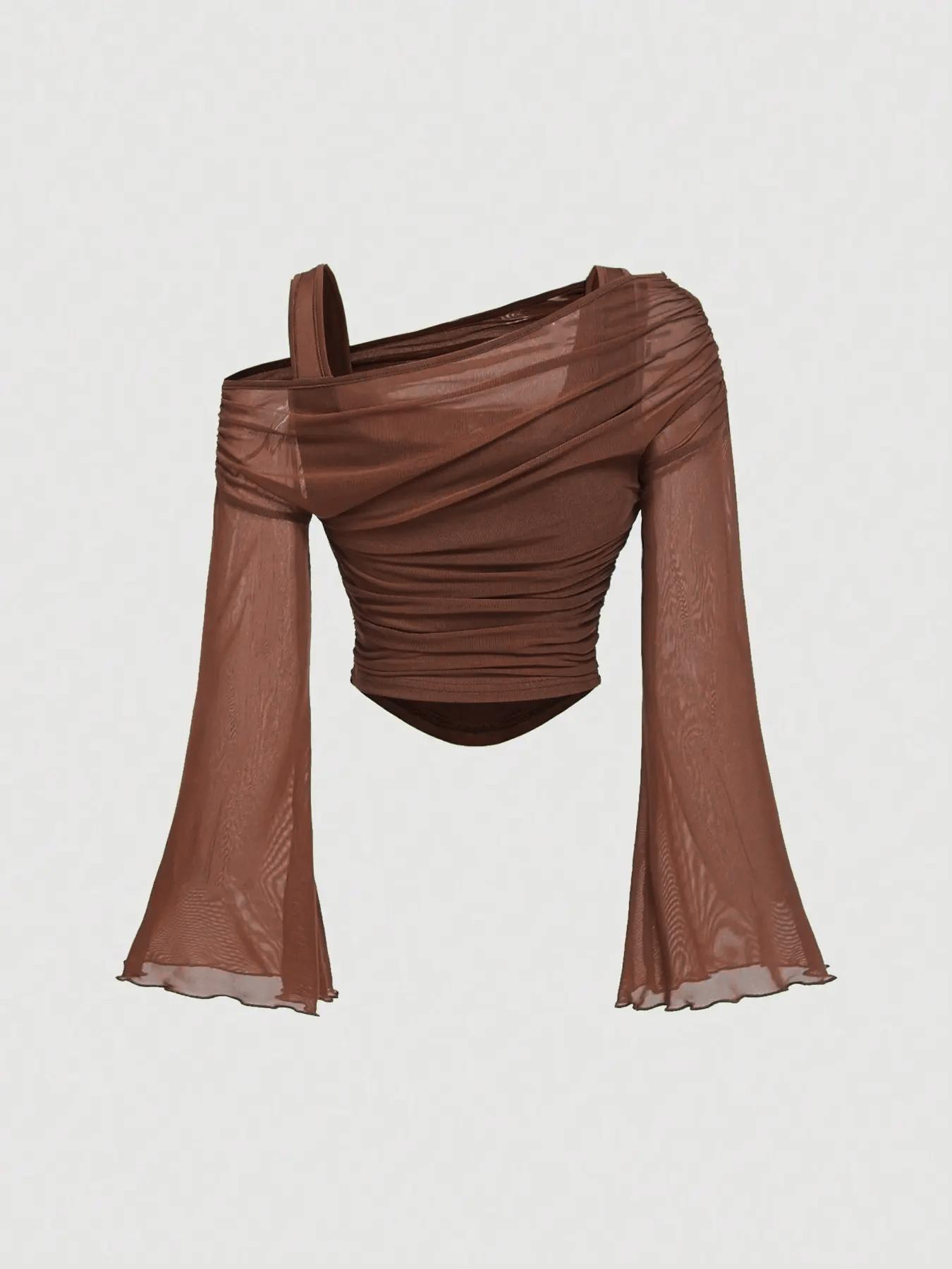 Women's Drop Shoulder Slim Fit Casual Knit T-Shirt, Fashionable Comfortable Autumn Top, Stylish Ladies' Everyday Clothing for Daily Wear