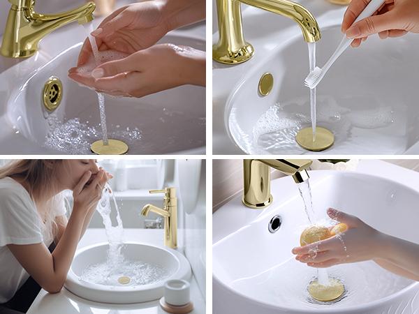 Hibbent All Metal Upgraded Bathroom Sink Stopper, Universal Pop Up Sink Drain Strainer, Brass Bullet Core Push Type Sink Stopper for 1.1''~2.3''' Basin, Anti Clogging Drain Filter