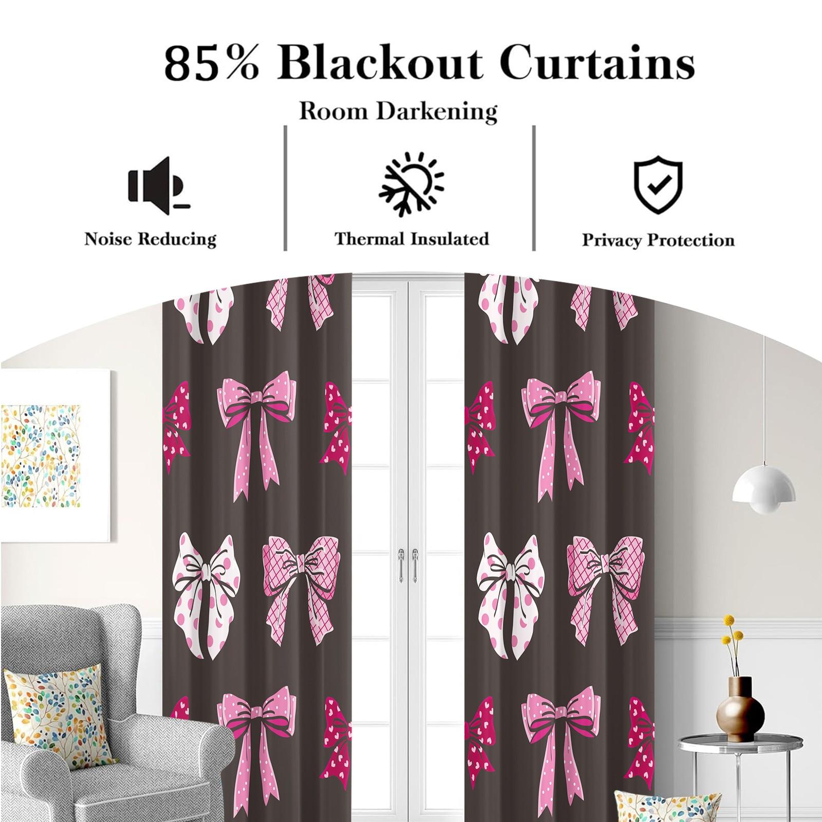 2 Panels Set Cute Coquette Bow Print Blackout Curtains, Y2K Aesthetic Darkening Grommet Window Drapes, Privacy Protection & Light Blocking, Perfect for Bedroom, Living Room, Dorm & Girls' Room Trendy Home Decor