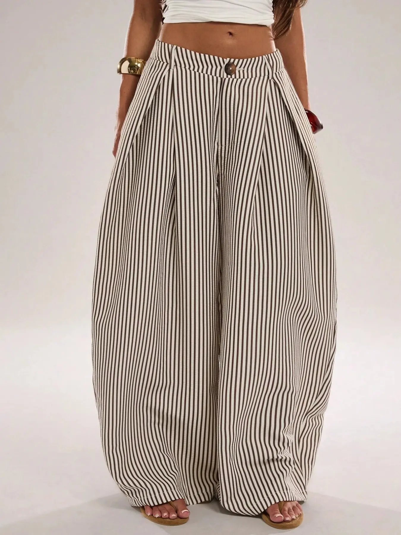 Women's Casual Boho Vacation Black And White Checkered Textured Striped Loose Patchwork Long Pants Suitable For Outings Daily Wear Autumn