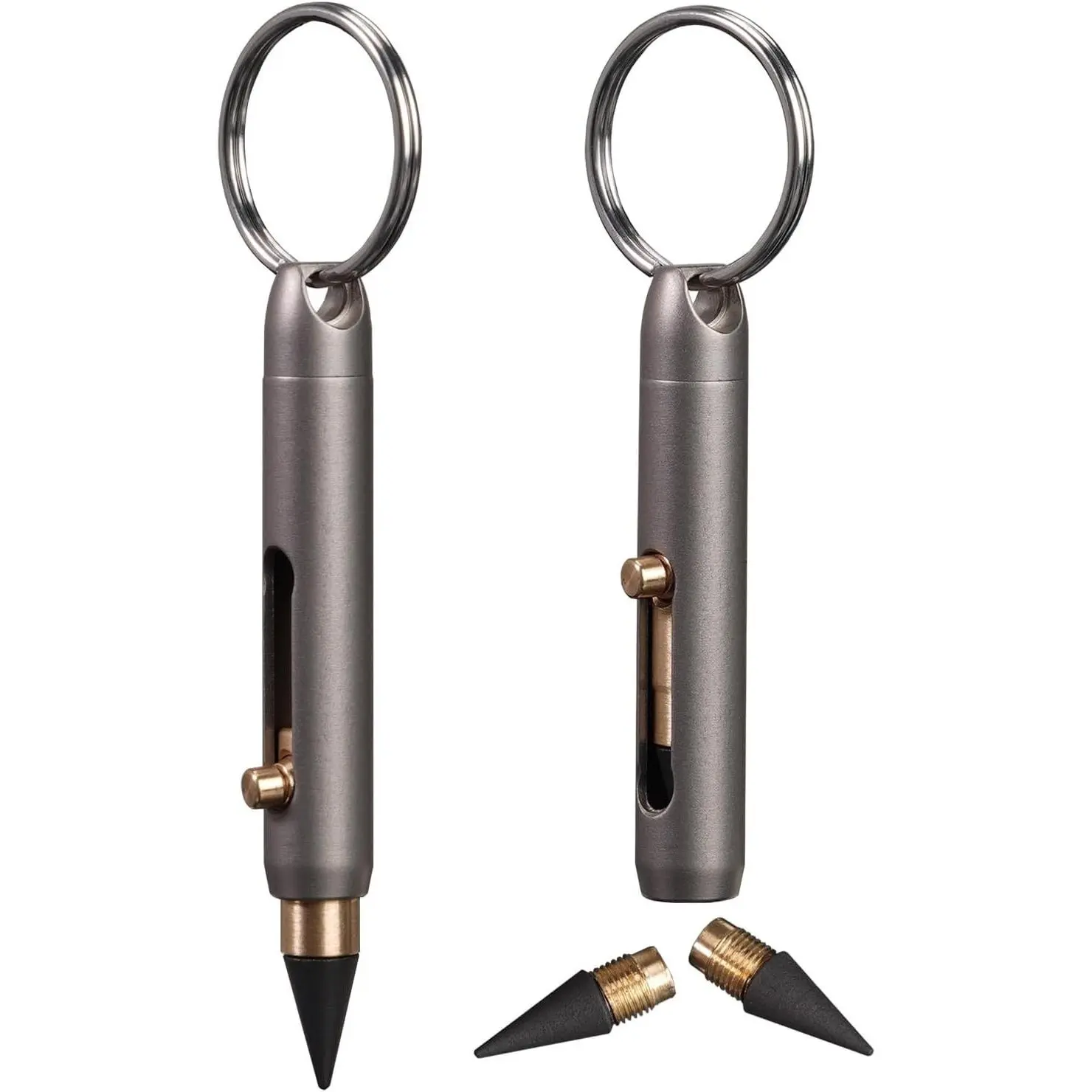 Mini Titanium Alloy Infinity Pencil, Inkless Writing Tool with Graphite Tip, 2.32 Inch Open Length, 2 Spare Nibs, Keychain Design