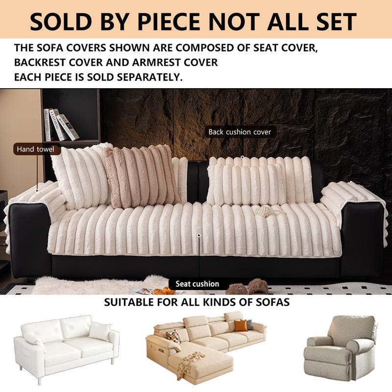 Plush Striped Sofa Cover, 1 Count Non-Slip All-Season Eco-Friendly Sofa Cushion Cover, Pet-Friendly Sofa Slipcover for Living Room and Bedroom Decor