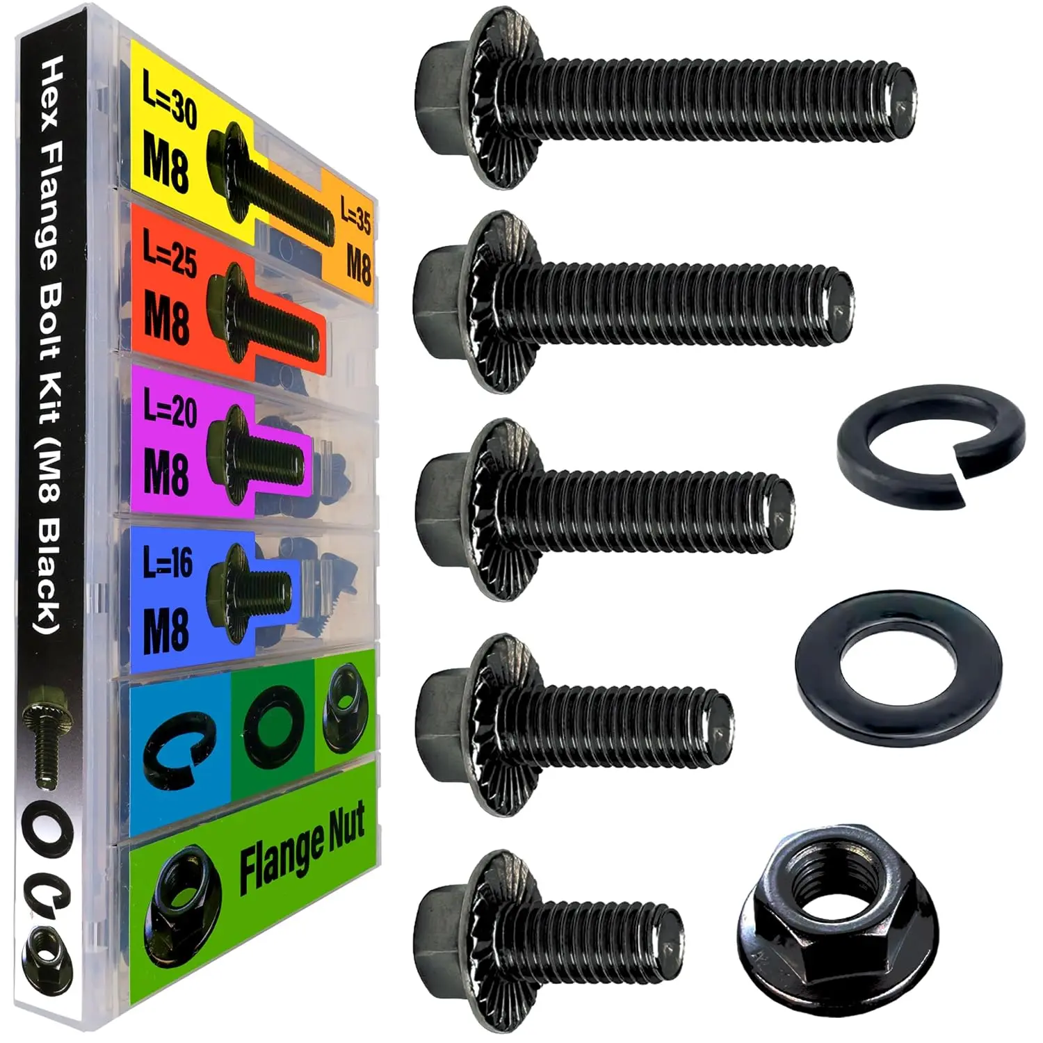 Metric Hex Flanged Bolt  Kit 138 count and Nuts Kit Set,M6 Bolt 12 mm 16mm 20mm 25mm 30mm, Flange Metric Large Hardware Grade Hex Bolt ,304 Stainless Steel Class Flat Washers
