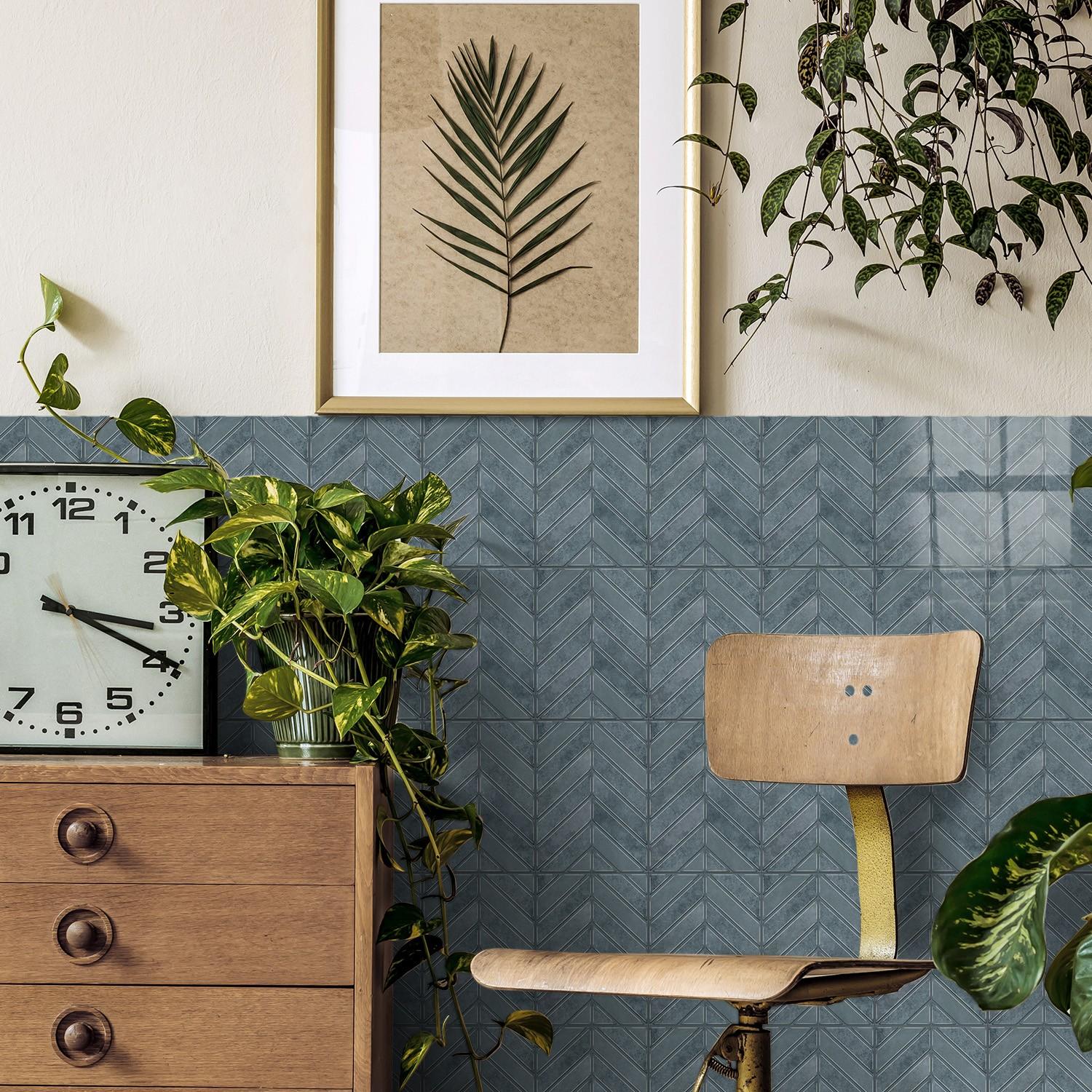 Geometric Herringbone Pattern Stickers, 12/24pcs Self Adhesive & Detachable Design, Waterproof Wall Decor for Kitchen Cabinets