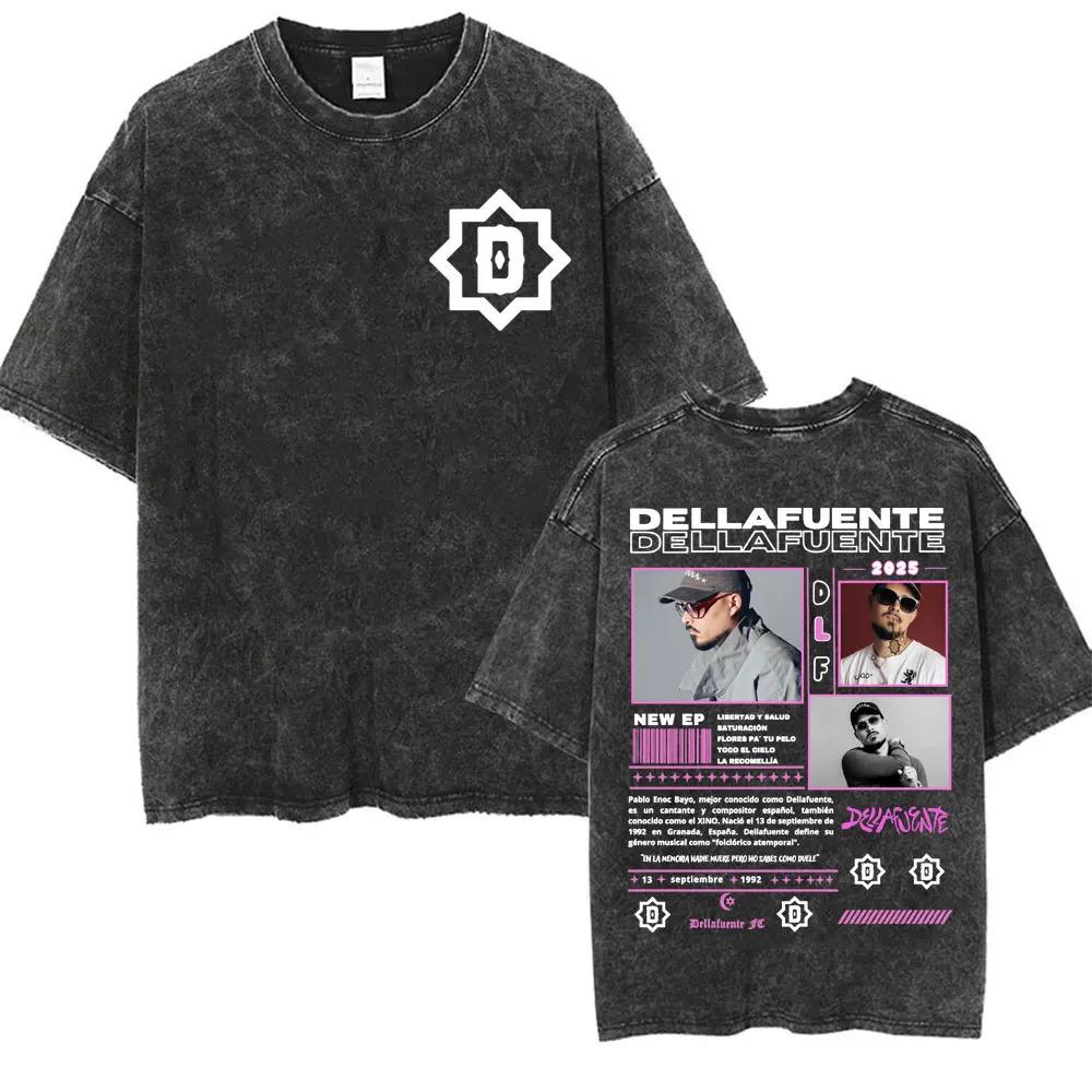 Rapper Dellafuente 2025 Tour Vintage Washed T-shirt Men Women Summer Fashion Short Sleeve T Shirt Oversized 100% Cotton T Shirts