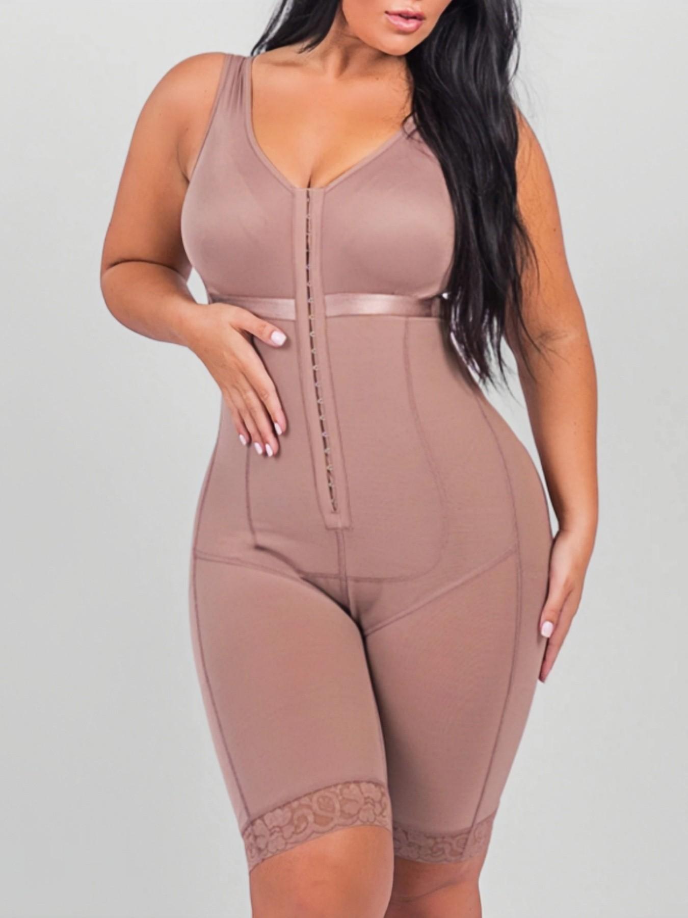 1 Count Women's Underwear Solid Color Anti Slip Lace Trim Full Body Shaper, Fajas, Colombian Shapewear, Silhouette Adjustable Hook Closure Bodysuit, Abdomen Smoothing Butt Enhancing Shapewear, High Support Contouring Jumpsuit, Suitable for Valentine's Day