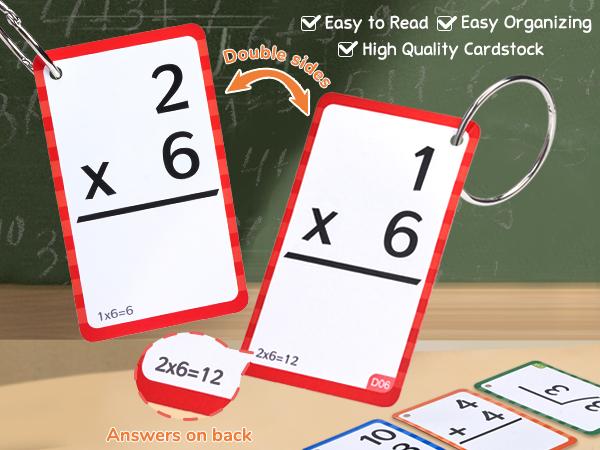 JoyCat Math Flash Cards Set of 4- Multiplication, Division, Addition and Subtraction Flash Cards for Kids 1st 2nd 3rd 4th 5th Grade, Homeschool Supply