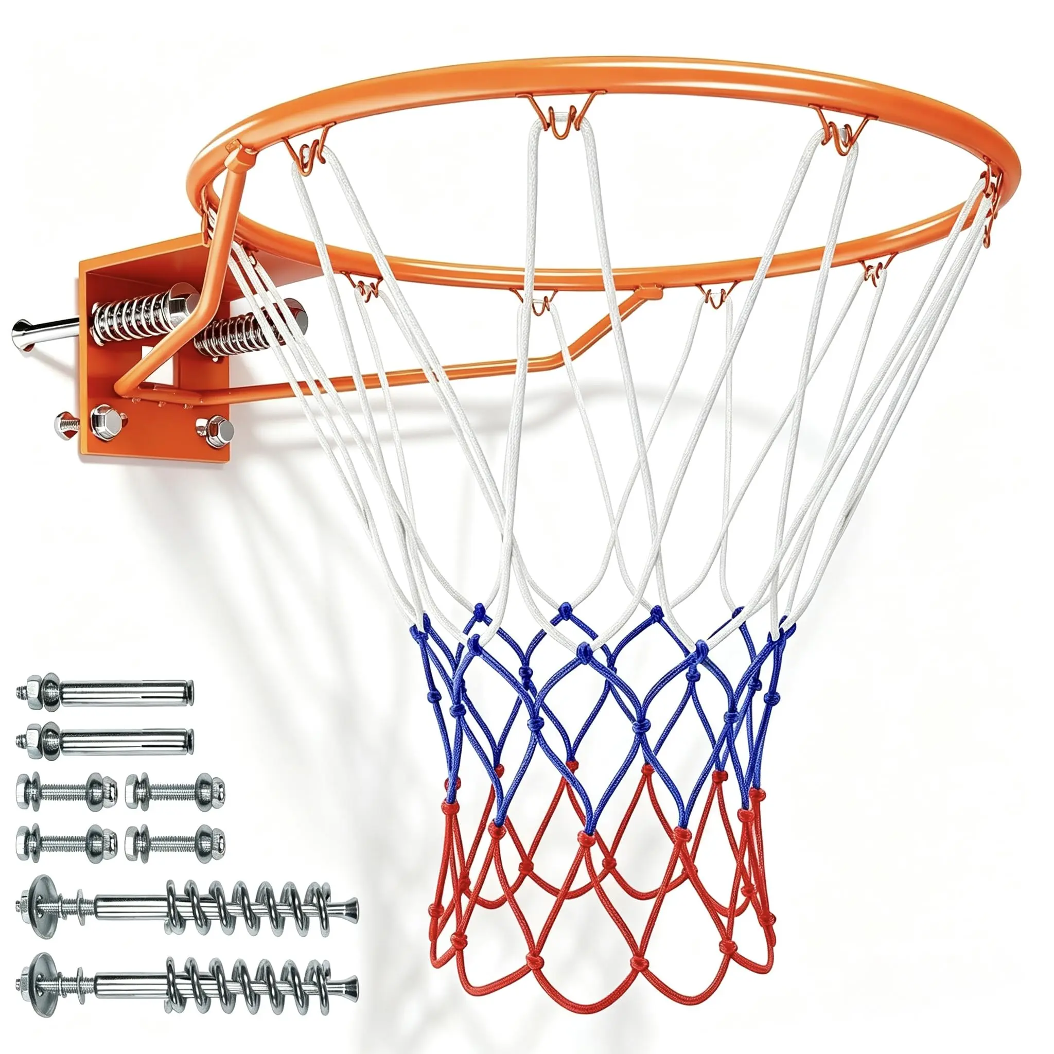 18" Basketball Rim with Double Spring – Steel Breakaway Hoop, Rust-Proof & No-Jar Design for Backyard, Garage, Wall Mount or Replacement Goal