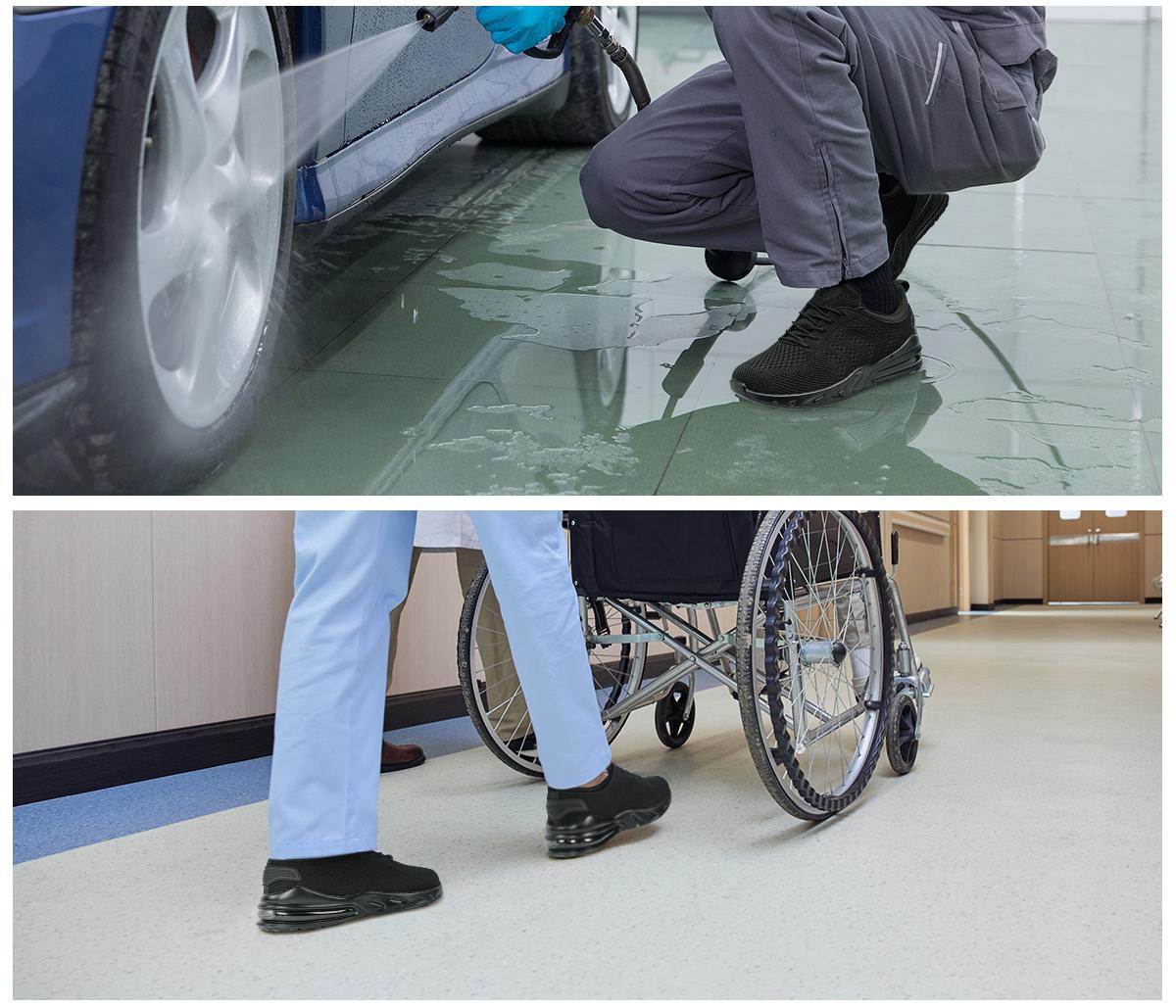 【Free Gift】Unisex Slip & Oil Resistant Work Shoes - Waterproof Safety Chef Shoes with Breathable Mesh for Kitchen & Hospital Staff Black Women