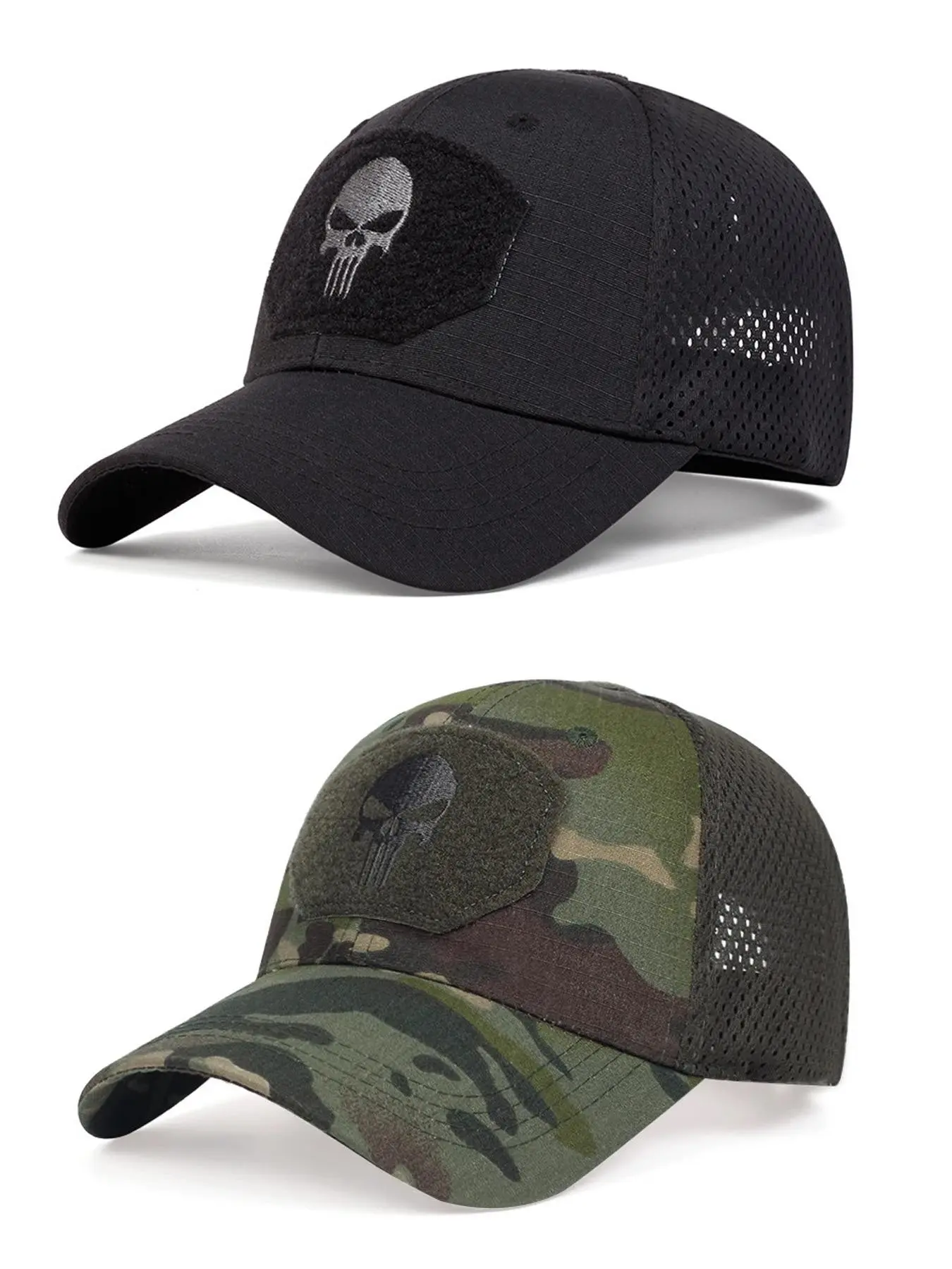 2 Pack Skull Mesh Baseball Cap Men Tactical Operator Caps Fitted Outdoor Breath Hats