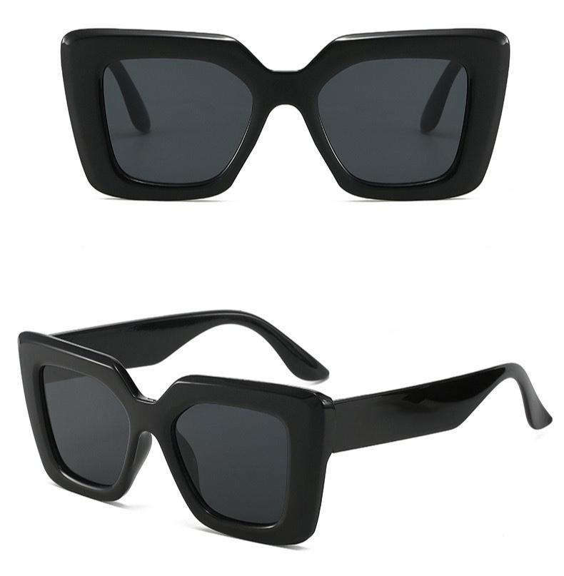 Women's 4-Piece Oversized Square Sunglasses - Semi-Rimless Chic Black Wraparound Anti-UV Lens Minimalist Fashion Eyewear for Street Style, Outdoor Use