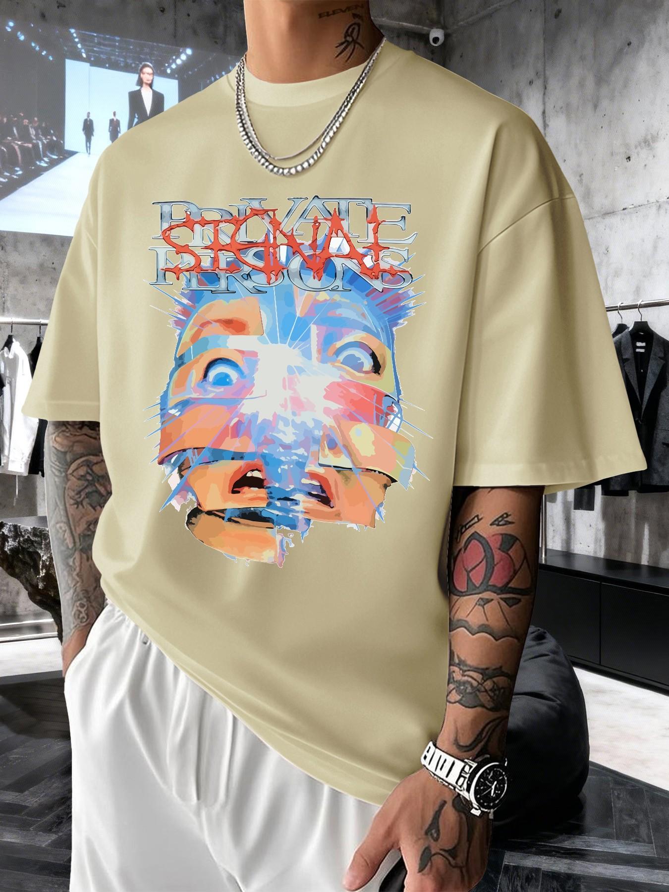 Men's Graphic Print Short Sleeve T-Shirt, Casual Slim-Fit Long Top, Comfortable Round Neck, Spring Summer Streetwear