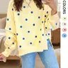 Women's Polka Dot Sweatshirt, Loose Fit Oversized Round Neck Batwing Sleeve, Colorblock Print Casual Comfortable Sporty Pullover, Knit Sweatshirt